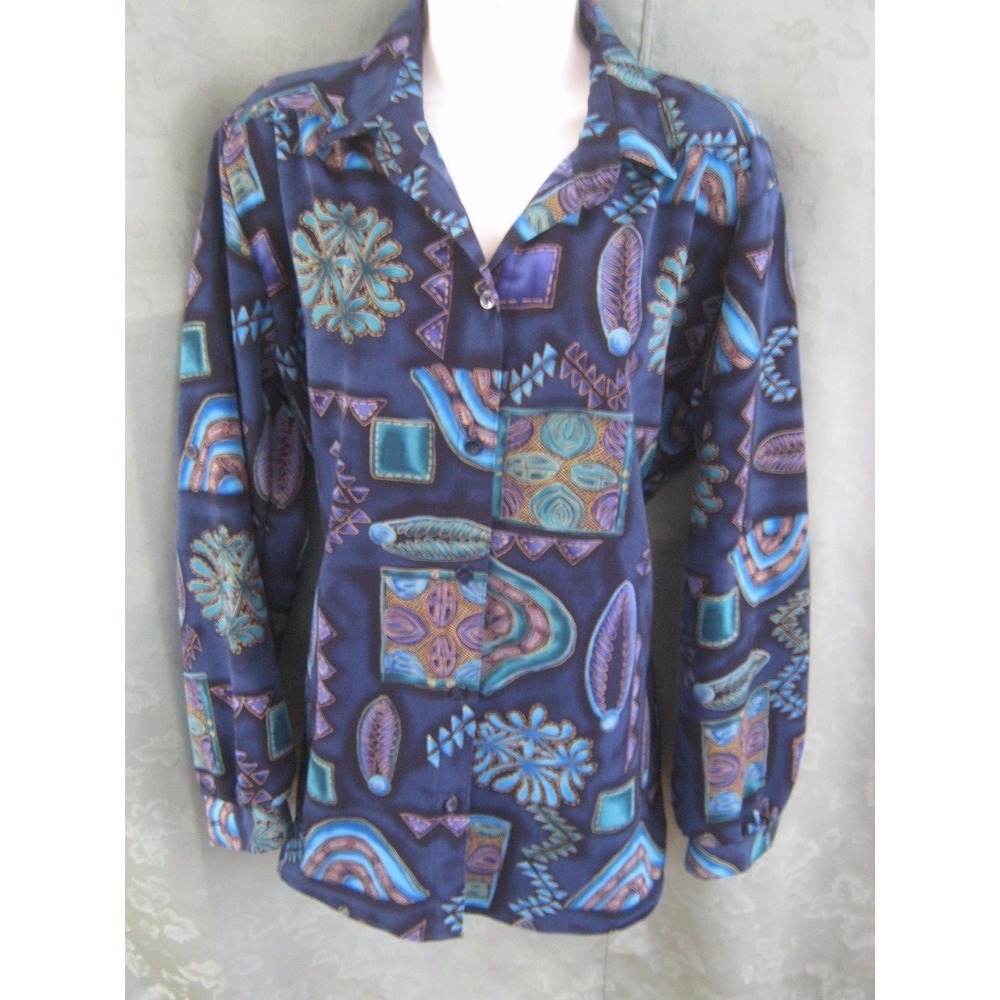 Vintage All Hours Bold Print Blouse Size Medium Oversized Big Shirt Top